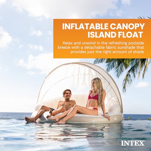 Image of INTEX 58292EP Canopy Island Inflatable Pool Float: Comfortable Lounge Surface - Built-in Cup Holders - Detachable Sunshade - 440lb Max Weight Capacity - 78.5 inch x 59 inch