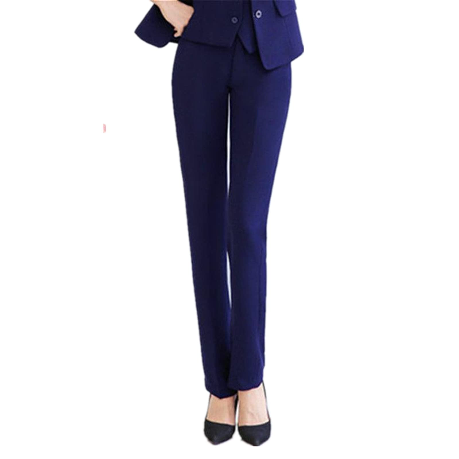 Fashion Womens Casual Workplace Temperament Trousers Loose All-Match Straight Pants Commuter Trousers 4XL Blue