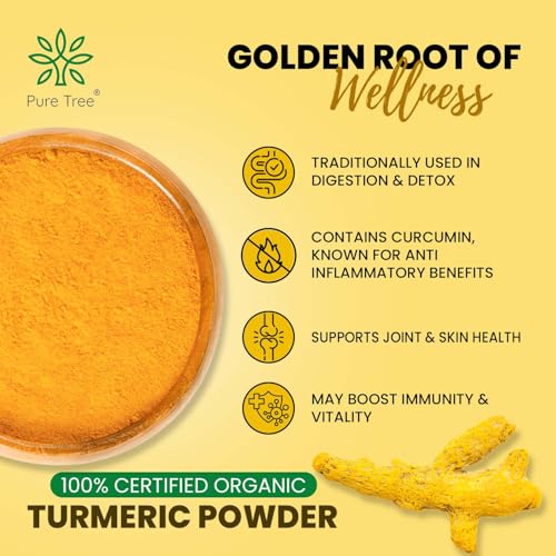 Image of Pure Tree Certified Organic Haldi Powder | 1.8 Kg / 1800 g | Turmeric Powder | Spice Masala Powder Raw for Milk | Strong Antioxidant