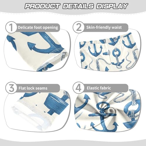 Navy Blue Striped Rope and Ocean Kids Girl's Cotton Leggings Stretchy Full Length Workout Pants Running3