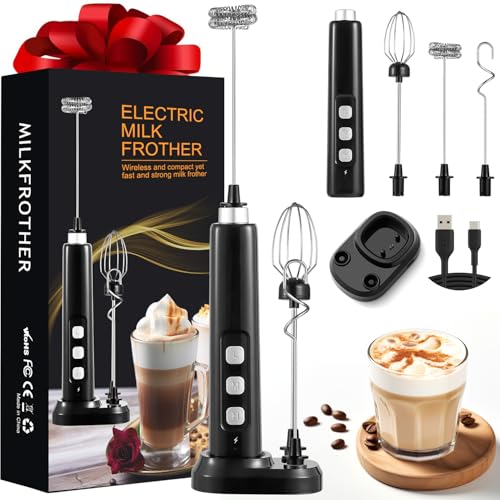 Recopilación de batidora electrica de mano Top 10. 41 Espumador de Leche Recargable USB, Batidor Eléctrico de Mano 3 Velocidades con 3 Batidores Acero Inoxidable, Batidora para Café, Frother y Leche Espuma, Para Hacer Espuma de...