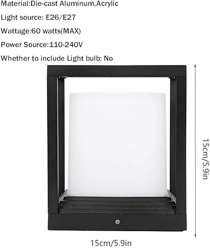 Miniatura 5 de Linterna de pilar negra, iluminación de cubierta de piscina, lámpara impermeable para poste de luz, luces de aluminio para exteriores con pantalla