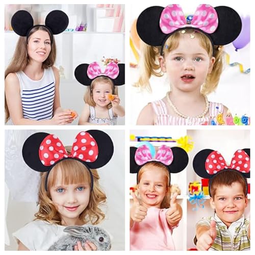 dinghaole 4 Stück Maus Ohr Stirnband, Maus Stirnband, Micky Maus Ohren Stirnbänder Neuheit Zubehör Urlaub Party Geburtstag Party Cosplay Zubehör für Erwachsene Kinder