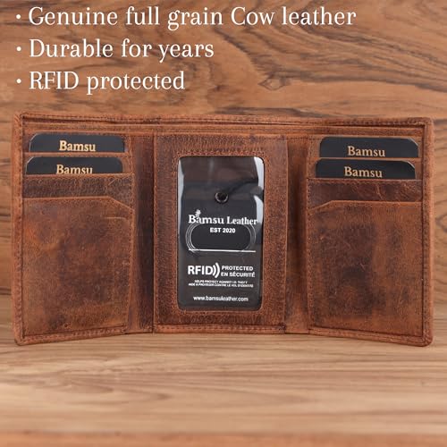 Deer Trifold Wallet for Men – Full Grain Cowhide Leather, RFID Blocking, Handmade Vintage Men’s Leather Wallet, Gift for Dad, Husband, Outdoorsmen3