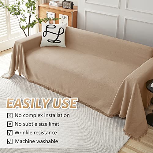 Meetsky Sofa Cover Couch Covers For 3 Cushion Couch, Cover Protector Sofa Throw Cover For Couches Washable Soft Cotton Blend Farmhouse Modern Decorative, 71" X 118", X-Large, Khaki #TOP5
