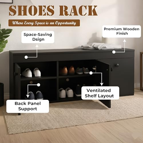 Image of Amazon Brand - Solimo Engineered Wood 3 Door Shoe Rack| Wenge Finish | L 120 X W 40 X H 47.5 CM