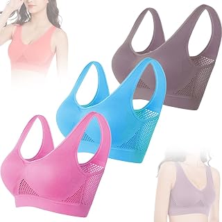 QIAOMI Bra - Plus Size Women's Breathable Cool Lift Up Air Bra,Sports Bra,No Underwire Breathable Cool Lifting Air Bra (Pink+blue+gray,7XL)
