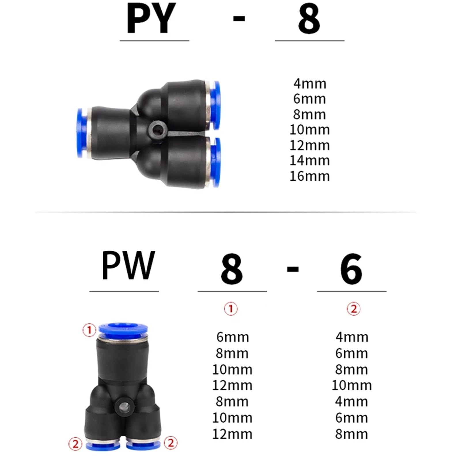 Złączki rurowe Plastikowe złącze pneumatyczne Złączka Podłączenie wody PY PW Connect 4 6 mm 8 mm 10 mm 12 mm Kształt Y 1 szt. (PY-4)