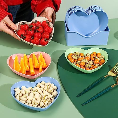 Image of Heart-Shaped Dessert, Salad & Snack Plates - Set of 10 Pink Plastic Dishes for Fruits, Steak, Appetizers | Lightweight, Eco-Friendly, Unbreakable Fiber Plates for Parties & Everyday Use