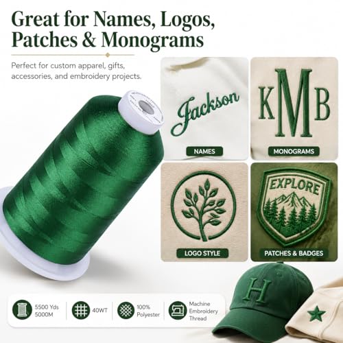 Image of Simthread Embroidery Machine Thread 5000M 40WT Polyester, Leaf Green 509 | 5000M 40WT polyester thread feeds smoothly for home or commercial embroidery projects.