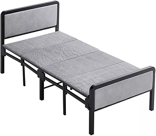 MY HOMIE Foldable Bed Premium Grey Single Guest Beds, Single Folding Bed Compatible with Mattress, Compact and Space Saving Fold Up Camp Beds, Portable Trundle and Space Saving Put up Beds for Adults