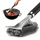 JIMYIU Kit di Pulizia per Griglie 3 in 1 – Spazzola di Alta Qualità in Acciaio Inox con Raschietto e Occhiello per Appendere, Setole Extra Lunghe per Griglie a Gas, Carbone, Elettriche e a Sfera