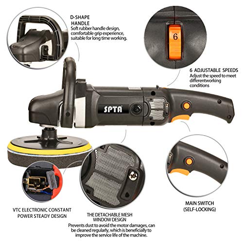 image for SPTA Buffer Polisher, 7 Inch 180mm Rotary Polisher Car Polisher Electr