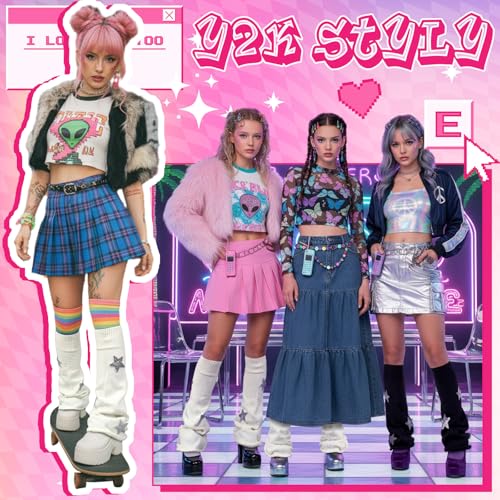 Image of Geyoga Y2k Accessories Harajuku Leg Warmers Gyaru Clothes Japanese Kawaii Girls Leg Warmers Goth Cute Lolita Knit Boot Socks