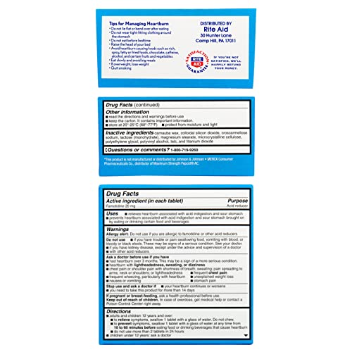 Rite Aid Acid Reducer, Maximum Strength Famotidine Tablets, 20 Mg - 2 Bottles, 85 Count Each (170 Count Total) | Heartburn Relief | Acid Reflux | Antacid Chews & Tablets, Heartburn Chews & Tablets #TOP1