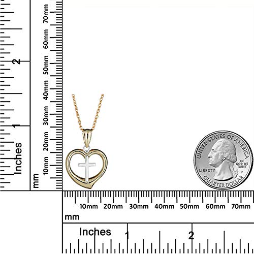 AVORA 10K Two-Tone Gold Cross and Heart Pendant Necklace with 18" Chain2