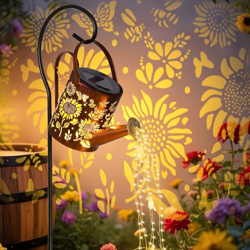 LOVERUIS Garden Ornaments Outdoor Sunflower Solar Watering Can Solar Lights Outdoor Waterproof Patio Yard Pathway Lantern Plant Decoration Gardening Gifts