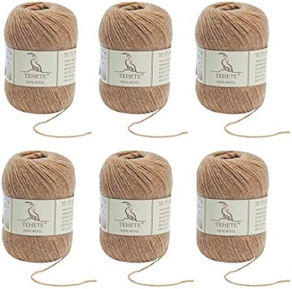 TEHETE 100% Wool Yarn for Knitting and Crochet Yarn, 3ply, Soft and Luxurious Set of 6-Green