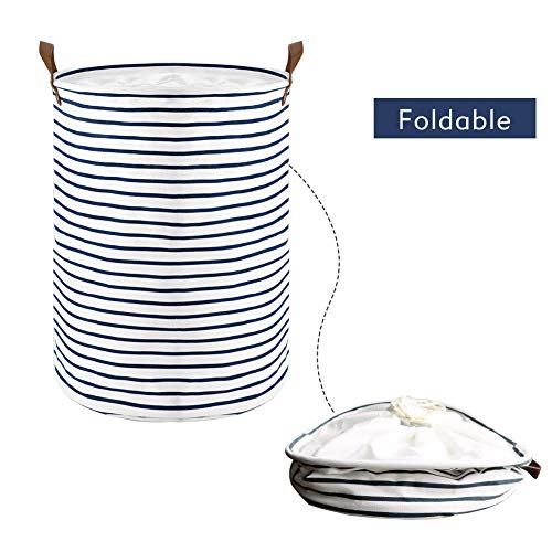 DOKEHOM 18-Inches Freestanding Laundry Basket with Lid, Collapsible Large Drawstring Clothes Hamper Storage with Handle (Blue Stripe, M) - Cosy Home Interiors DOKEHOM 18-Inches Freestanding Laundry Basket with Lid, Collapsible Large Drawstring Clothes Hamper Storage with Handle (Blue Stripe, M) - Image 5