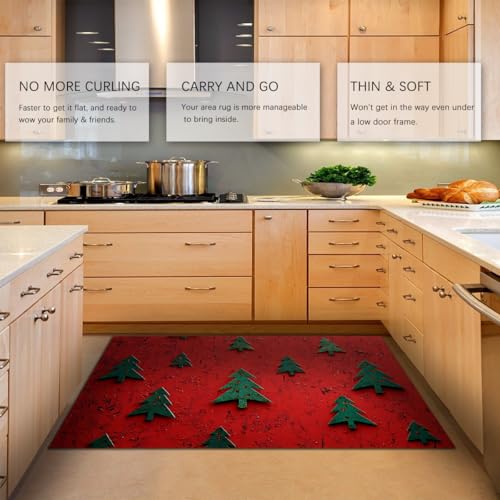 Tapis Shabby Chic Cuisine Arbre Noël rouge fin de qualité supérieure