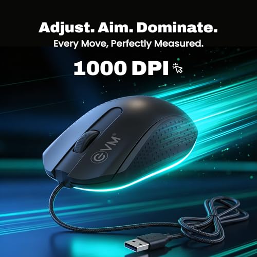Image of EVM Wired Office Mouse USB | 1000 DPI Optical Mouse | Ergonomic Anti-Slip Computer Mouse for Laptop PC | Smooth Tracking | Plug & Play | 1 Year Warranty (M081)