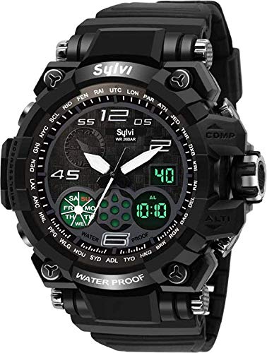 Image of Sylvi Waterproof Analogue-Digital Black Dial Men's Watch MN-1-DG-BLACK