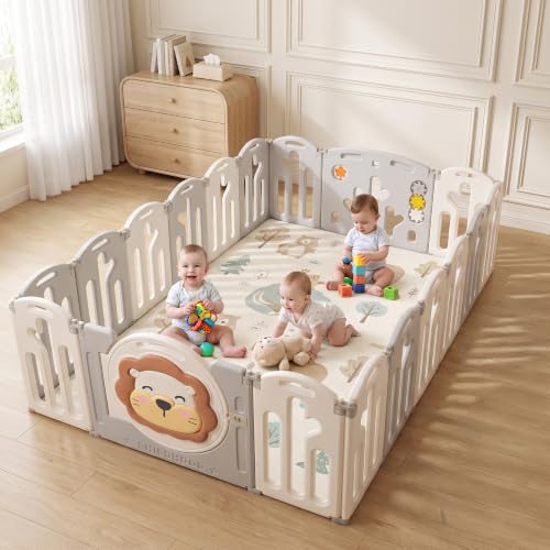 Baybee Lion Kids Playpen for Babies | Foldable Baby Play Area Indoor Setup with Safety Lock & Double Knob | Baby Activity Playards for Toddlers | Outd