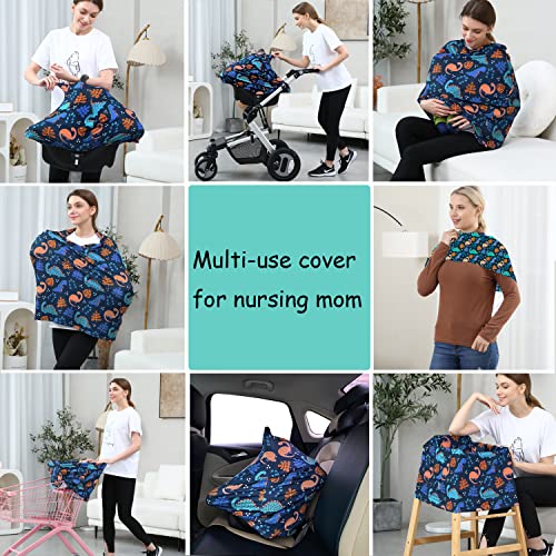 Image of Car Seat Covers for Babies - Multi-use Carseat Canopy Cover Breastfeeding Covers, Stroller Canopy Cover (Navy Dinosaur)