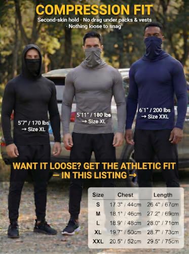 Image of 3 Pack Mens Sun Protection Fishing Hoodie with Face Mask UPF 50+ Long Sleeve Compression Work Shirt Quick Dry