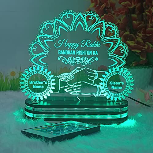 Image of lampees Raksha Bandhan 3D LED Lamp - Acrylic Night Light for Brother & Sister - Unique Rakhi Gift for Bhaiya, Bhabhi & Siblings with Multicolor Light
