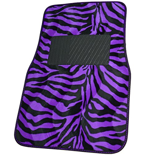 Bdk Universal Fit 4-Piece Animal Print Velvet Carpet Floor Mat - (Purple Zebra) #TOP1