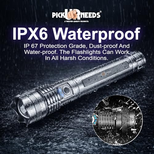 Image of Pick Ur Needs 150w High Power Rechargeable LED Flashlight Torch Zoomable Focus 5 Lighting Modes Type-C Fast Charging Long-Range Torch for Outdoor, Camping & Emergency (Silver)