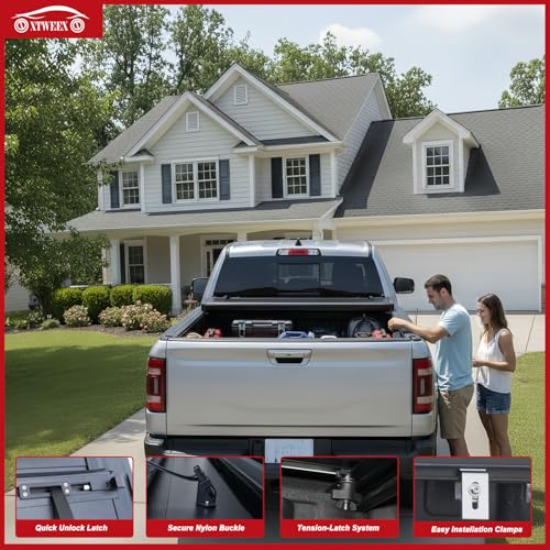 Image of 5ft Low-Profile Truck Bed tonneau Cover fits 2024-2026 Ford Ranger 5ft Bed, Heavy-Duty Lock Cover w /Waterproof Fiberglass Design | No-Drill Installation & Anti-Theft Security