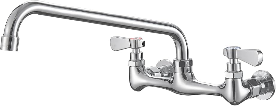 Wall Mount Faucet Kitchen Faucets Utility Sink with 14 Inch Swivel Spout Gooseneck 8" Center Commercial Sink Faucet Laundry Restaurant,Chrome Finish by Bathfinesse
