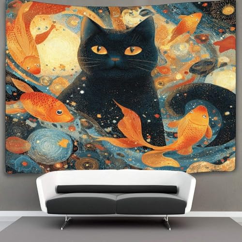 Tapisserie murale chat 3D tissu déco salon chambre et grand drap de plage