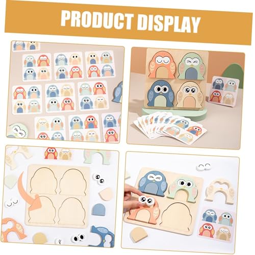 Image of Lefan Montessori Wooden 3D Cute Owl Face Changing Puzzle for Kids Emotional Expression Matching Game with 10 Double-Sided Question Cards Educational Wooden Toy for Preschool Boys Girls Ages 3-6