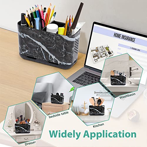 Boperzi Black Toothbrush Holder For Bathroom Toothpaste Organizer Countertop, Detachable Anti-Slip Marble Toothpaste Storage Caddy 6 Slots With Drainage Holes For Makeup Brush Razor Stand #TOP5