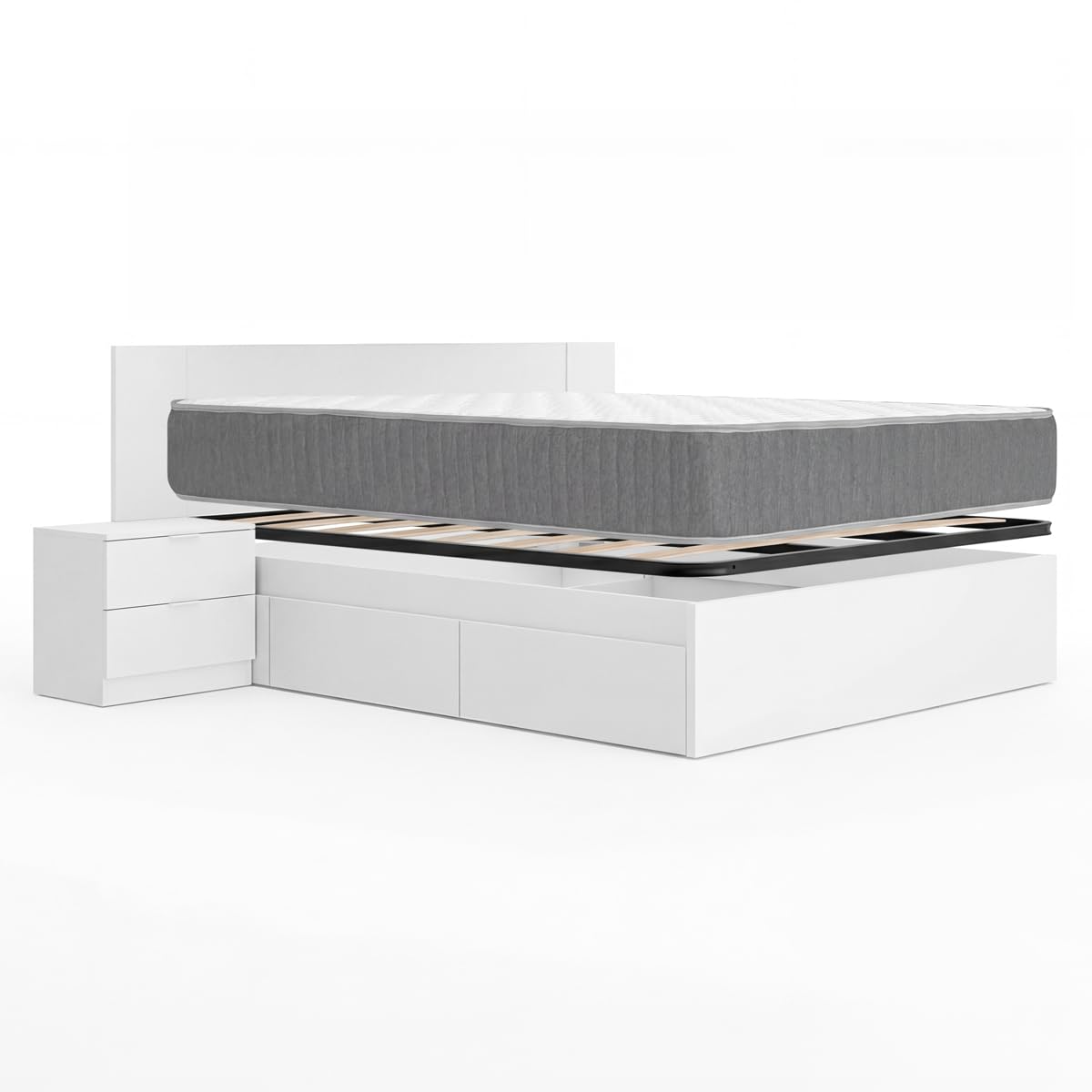 DEKIT - Pack Ahorro Dormitorio Cama Alice de 4 cajones con Cabezal len con 1 Colchón viscoelástico con muelles ensacados Aurea 150 x 190cm y 1 Somier de Lama Ancha