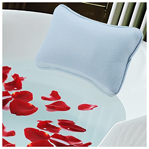 Bathtub Pillow, Non Slip, Breathable Soft, Comfortable Head Neck Support, Machine Washable, 2 Large Suction Cups (Blue)