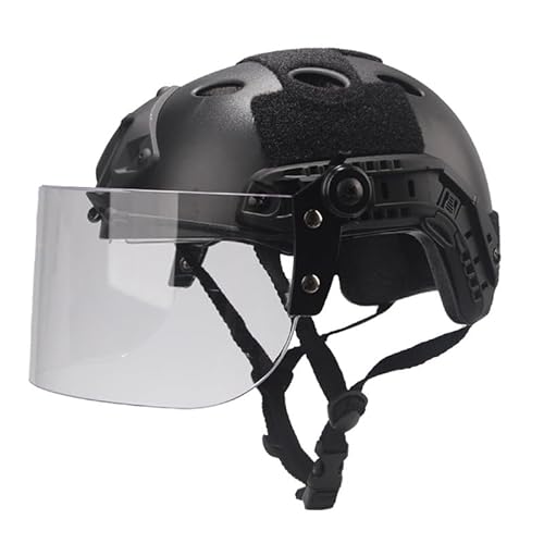 Tactical MICH Fast Helmet, with Clear Riot Visor Face Shield Sliding Goggles, Side Rail & NVG MountFor Airsoft Paintball CS War Games Outdoor Sports