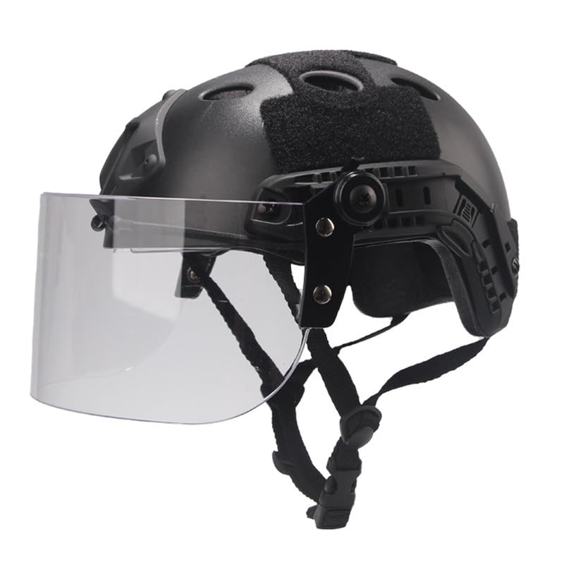 PJ Typ taktischer Paintball Airsoft Schnellhelm, CS Kriegsspiel Outdoor-Sport Taktische Ausrüstung,Mit Verstellbarer Transparenter Maske