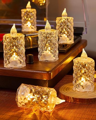 Image of Homesake Flameless Crystal Candle, Diamond-Shape Candle, 6 Pieces Tea Lights, Warm White, Tables, Diwali Decoration for Home, Christmas Festive Decor, Led Candles for Decoration(1.5 inch 3.1 inch)