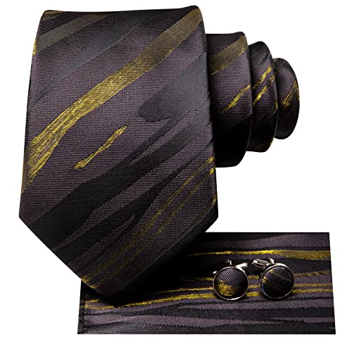 Image of Dubulle Mens Paisley Striped Tie Woven Necktie for Men and Handkerchief Cufflinks Set Wedding Formal Business