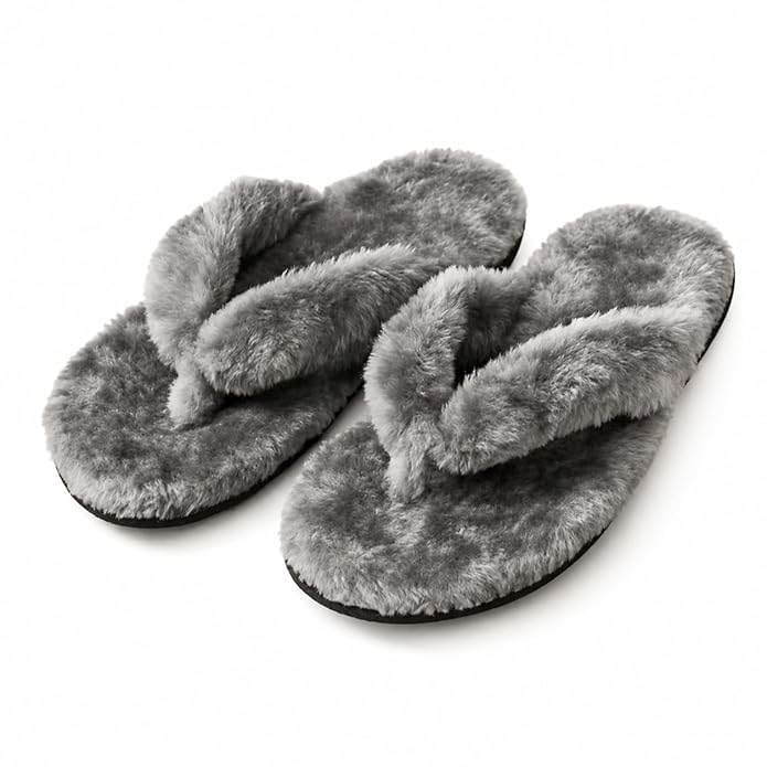 Women’s Fluffy Fur Flip Flops Slippers | Soft Plush Fuzzy House Slippers | Anti-Skid Indoor Bedroom Bathroom Spa Slippers | Cozy Open Toe Slip-On Footwear-image-24
