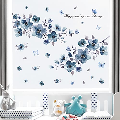 Vinilos decorativos flores azul con mariposas 3D miniatura 4