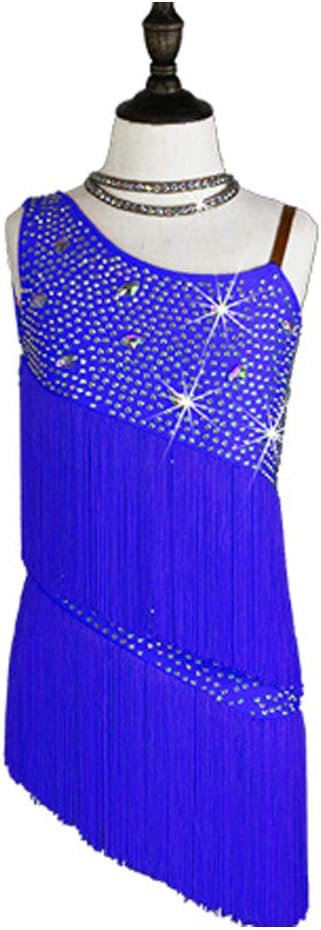 Girls Rhinestone Fringe Latin Dresses Competition Ballroom Samba Rumba Tango Tassel Dance Skirts
