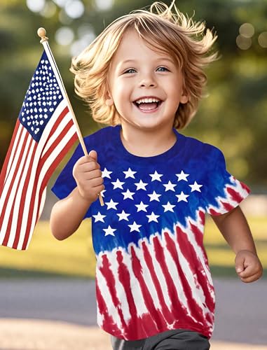 JNC Kids 4th of July Shirt Boys/Girls American Flag T-Shirt Toddler Patriotic Tops Tee Independence Day Clothes 20253
