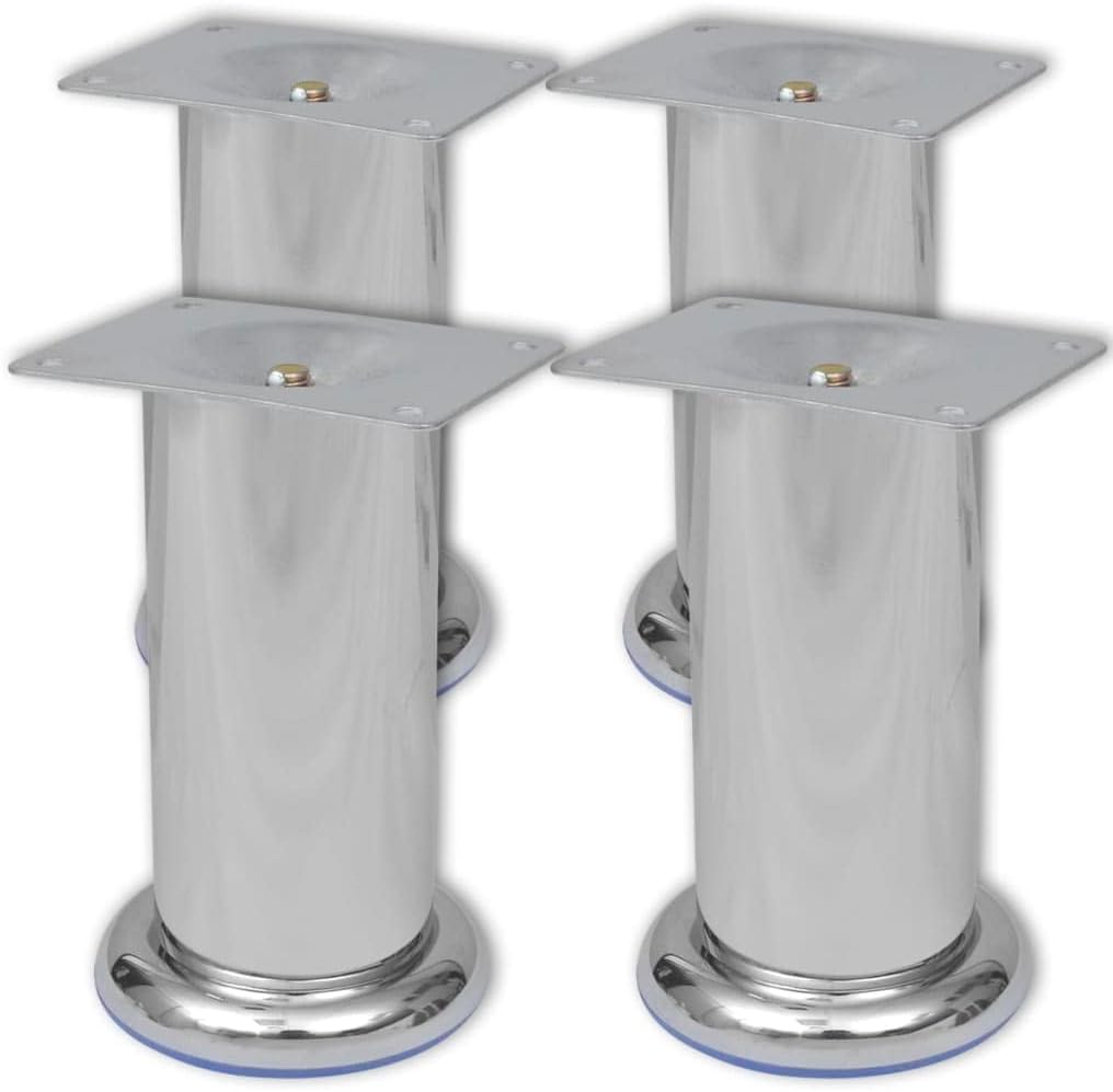 vidaXL 4 Round Sofa Legs Furniture Chair Sofa Support Accessory Trestle Base Feet Replacement Part Extra Spare Leg Base Chrome 4.7"