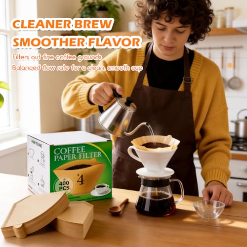 Image of BYKITCHEN 400PCS #4 Cone Coffee Filters Fits 8-12 Cup & 14 Cup Coffee Makers, Size 4 Unbleached Disposable Coffee Filter Paper, Compatible with Ninja, Cuisinart 12-Cup / 14-Cup & Drip Coffee Machine