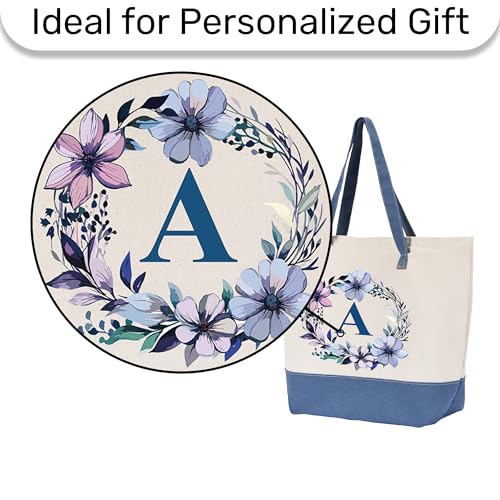 HIFA-Initial-Tote-Bag-for-Women-Personalized-Canvas-Tote-Bag-Two-Tone-Zipper-Inner-Pocket-Multipurpose-Shoulder-Bag